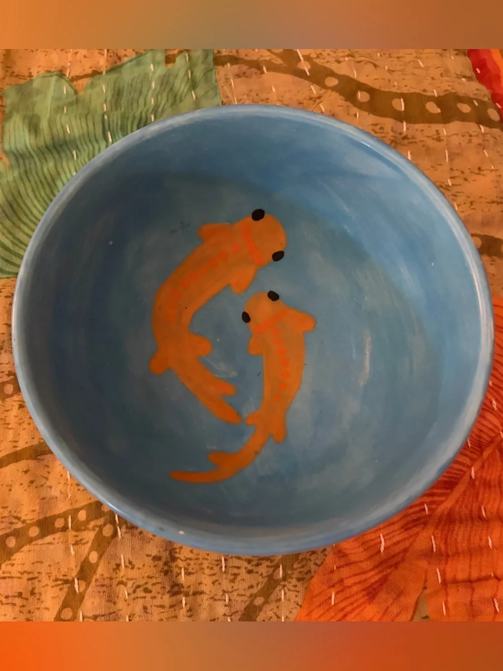 Blue Pisces Bowl with Orange Koi Ceramic 5.75” Zodiac Astrology
